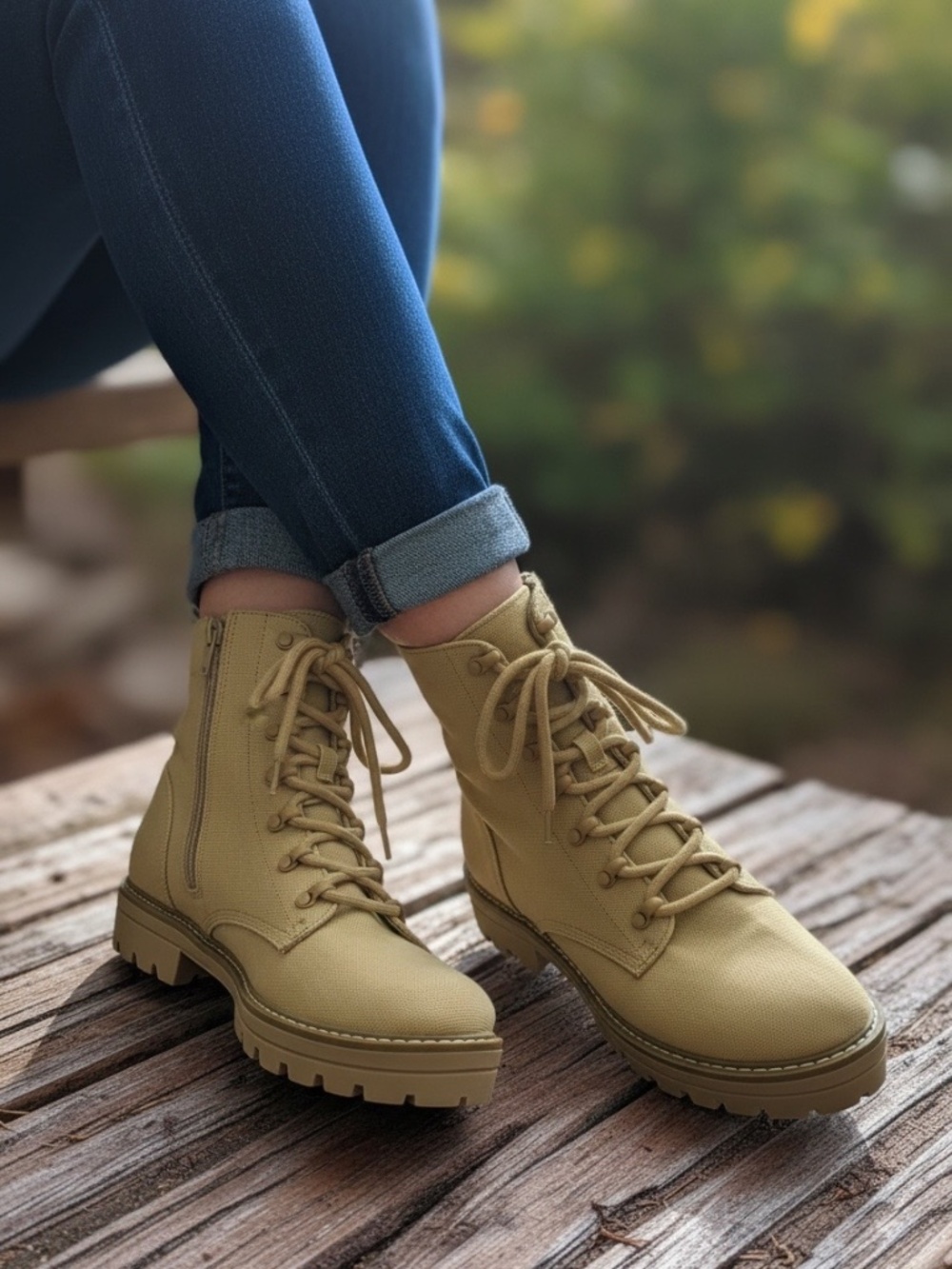 Universal Thread Women’s Parker Canvas Lace-Up & Side Zip Combat Ankle Boots